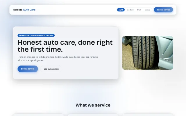 The Redline Auto Care demo homepage