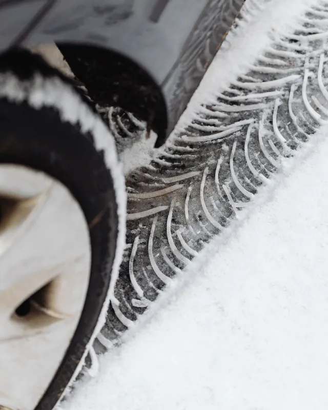 Close-up of a snow tire tread pattern