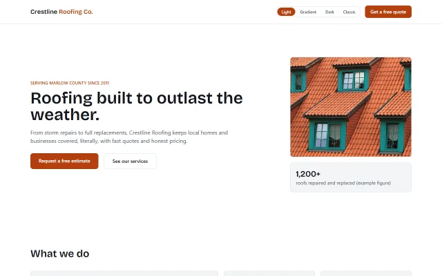 The Crestline Roofing Co. demo homepage